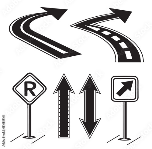 Black Arrow Road Signs and Directional Symbols Vector Set