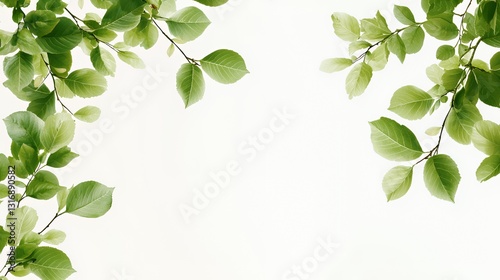 Green Leaves Frame on White Background