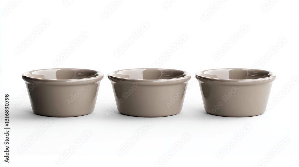 Three small, light taupe-colored, round, ceramic bowls Three small, light taupe-colored, round, ceramic bowls