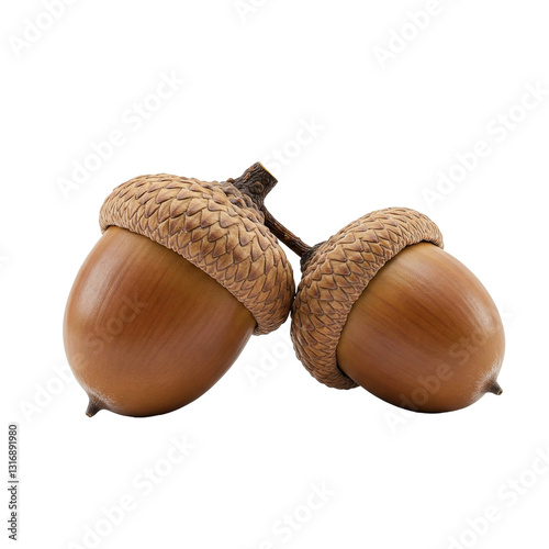 A true-to-life rendering of two acorns