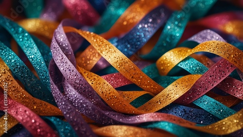 Wavy ribbons colors with sparkling glitter 