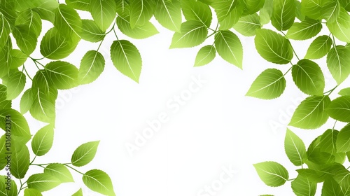 Green Leaves Frame on White Background