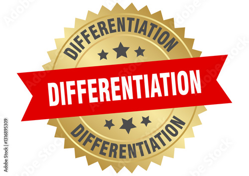 differentiation. differentiation round red and gold label isolated on transparent background