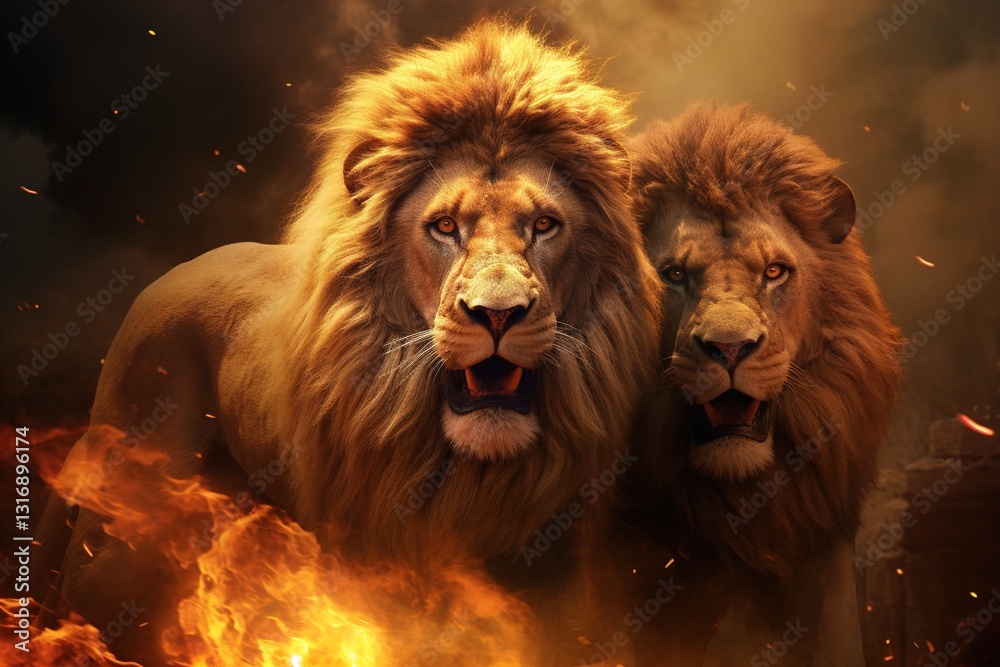 Naklejka premium lion in the desert