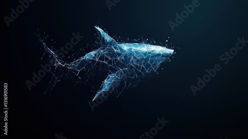 Fototapeta Naklejka Na Ścianę i Meble -  Digital shark visualization underwater 3d artwork abstract close-up technology in marine life