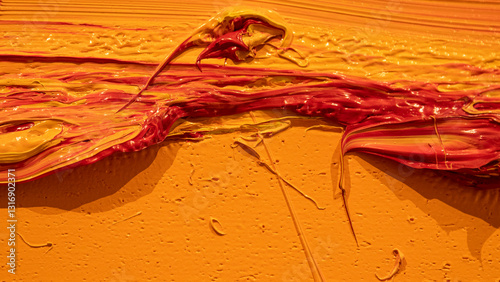 Lumpy texture of a orange paint colour