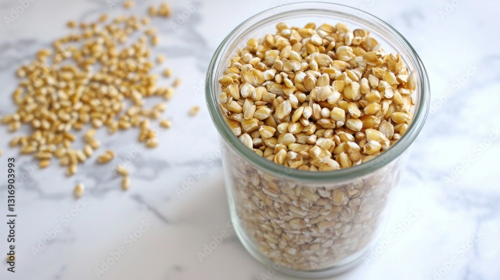 Jar of mixed nuts showcasing wholesome grains and nutritional benefits in a healthy snack option for any time of day