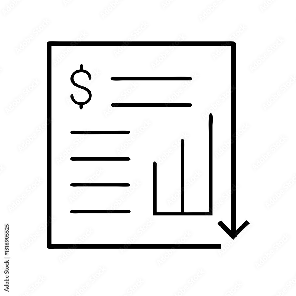 Invoice Document with Financial Chart and Declining Trend Line on White Background Invoice Document with Financial Chart and Declining Trend Line on White Background