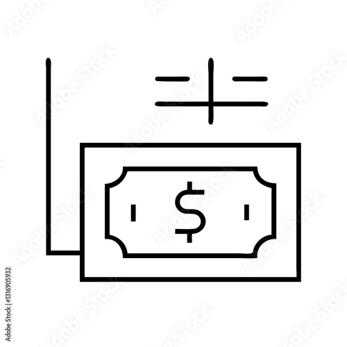 Black and White Outline of Dollar Bill Icon on White Background