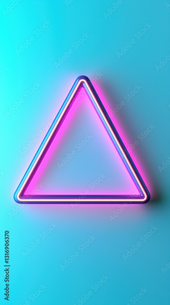 Neon Triangle Light Frame on Blue Background