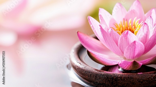 Pink Water Lily in Tranquil Spa Setting