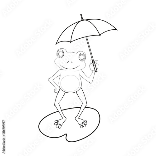 A simple cartoon frog line art coloring page illustration. 