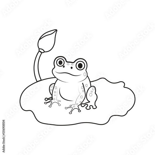 A simple cartoon frog line art coloring page illustration. 