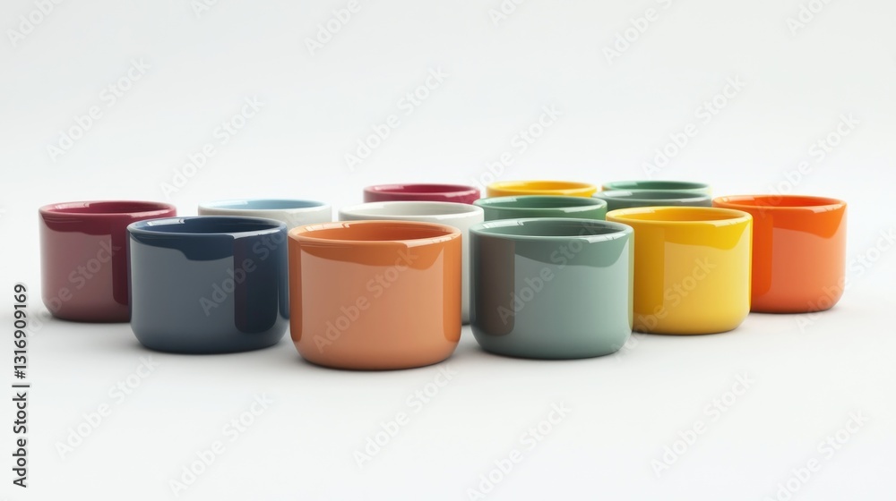 Colorful ceramic cups arranged in a variety of vibrant hues Colorful ceramic cups arranged in a variety of vibrant hues