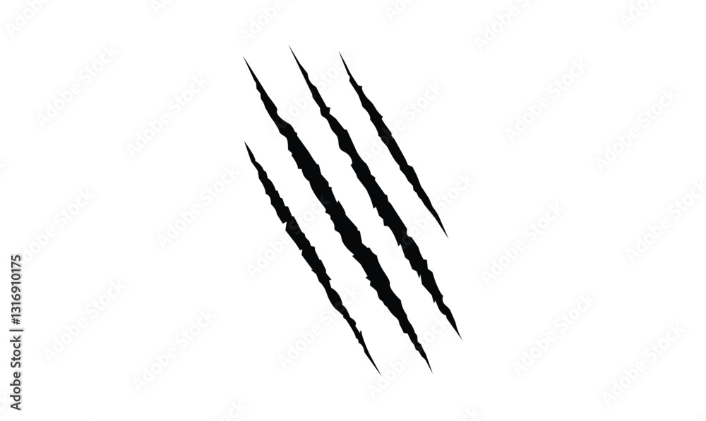 Animal silhouette claw paw marks, tiger, dog, lion, monster, scratches, talons cuts cat, tiger, isolated on transparent background.