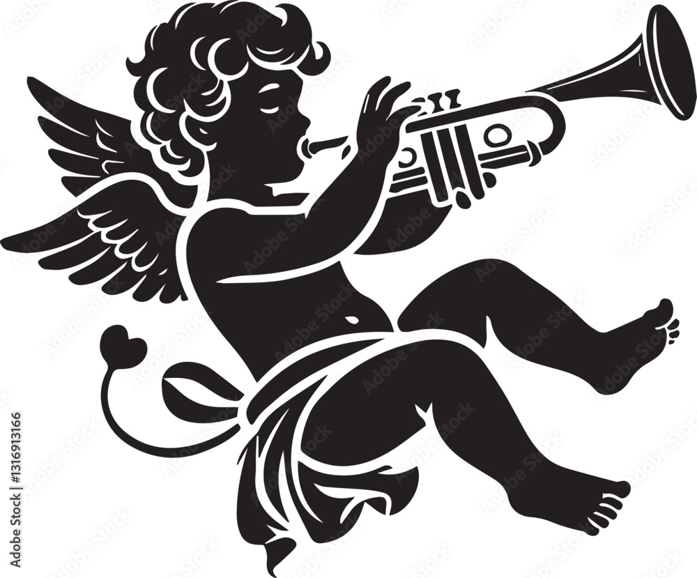 Fototapeta premium vector illustration of cupid, cupid silhouette vector, cupid logo vector, cupid vector icon, cupid silhouette vector isolated on white background