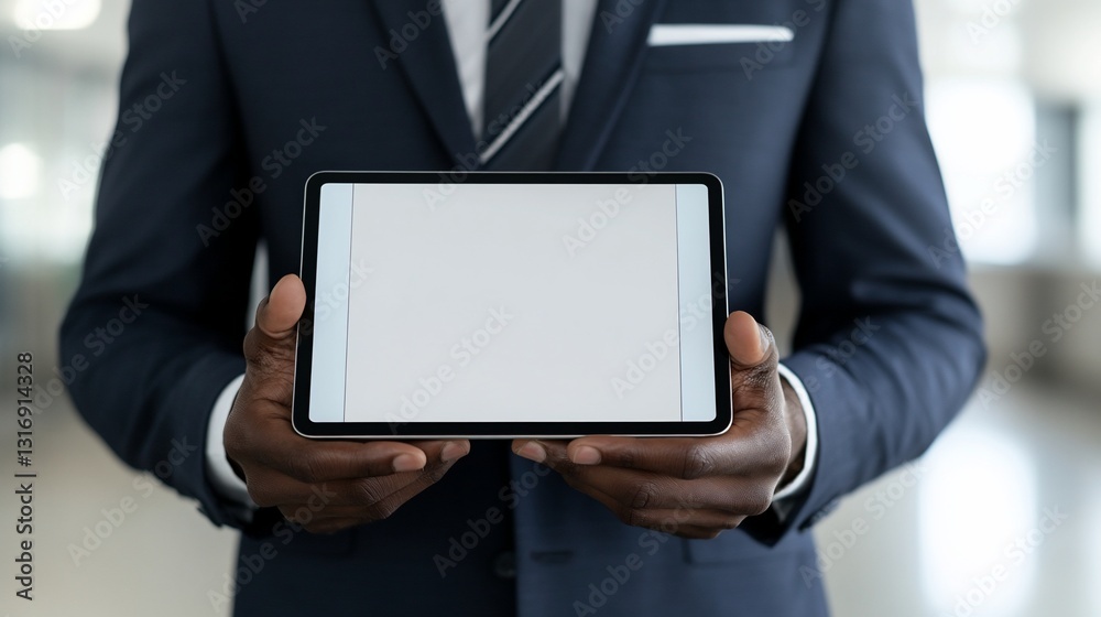 Businessman Presenting Tablet in Office Businessman Presenting Tablet in Office