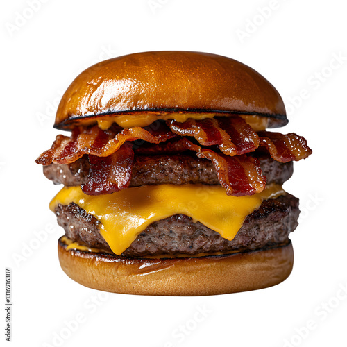Double Bacon Cheeseburger Isolated on Transparent Background