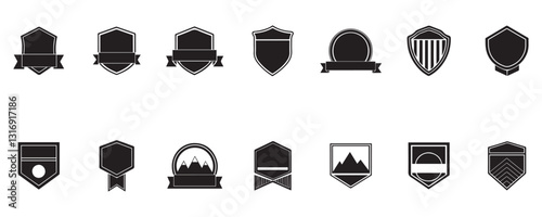 Set of black badges and labels. Vector shield and emblem designs for logos.