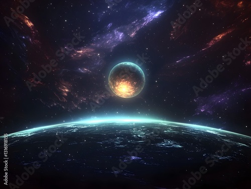 A beautiful planet floating in the infinite space of the universe captured in artistic representation