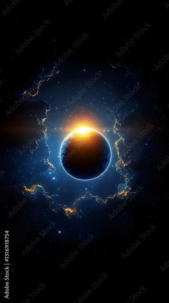 Solitary planet softly glowing in the night sky with a dreamlike atmosphere and cosmic elements surrounding it Solitary planet softly glowing in the night sky with a dreamlike atmosphere and cosmic elements surrounding it