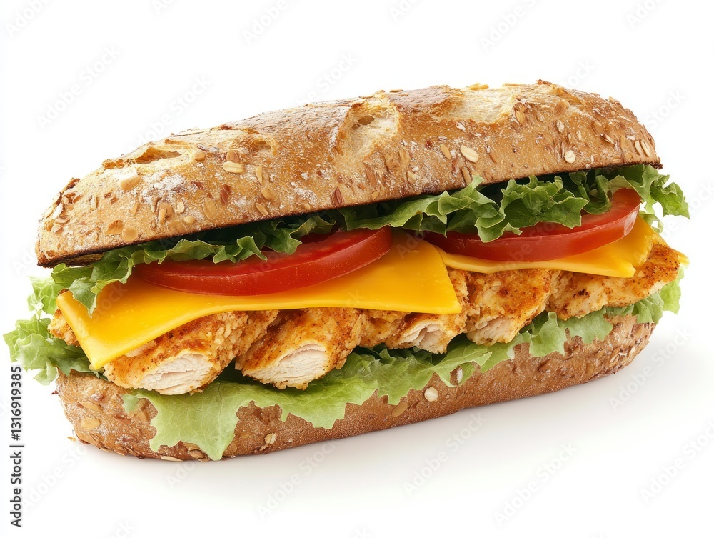 Delicious Chicken Sandwich with Cheese Lettuce and Tomato on White Delicious Chicken Sandwich with Cheese Lettuce and Tomato on White