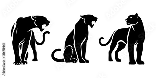 Stylized silhouettes of big cats in dynamic poses