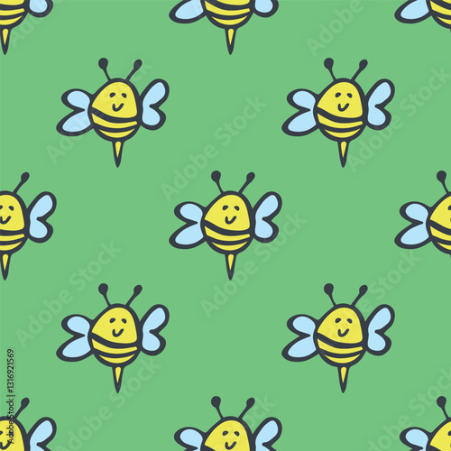 Seamless pattern with happy bees doodle for decorative print, wrapping paper, greeting cards, wallpaper and fabric