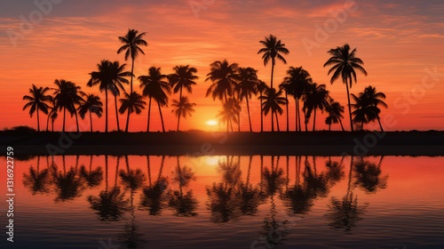 tropical palm trees sunset