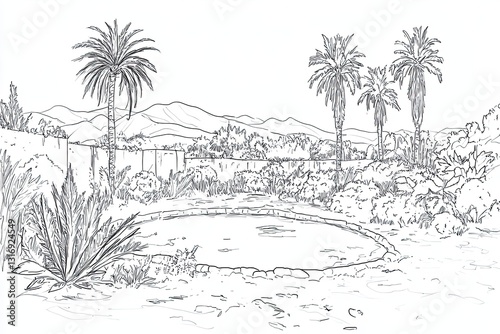 Wallpaper Mural Tranquil Landscape with Palm Trees and Serene Water Pond Scene Torontodigital.ca