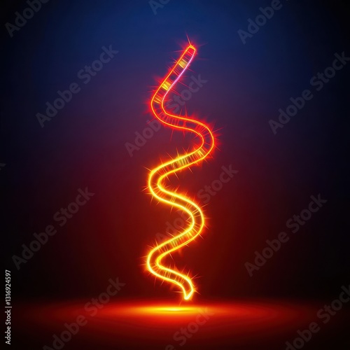 A vibrant, glowing spiral of light dances against a dark background, creating a dynamic and energetic visual effect.
