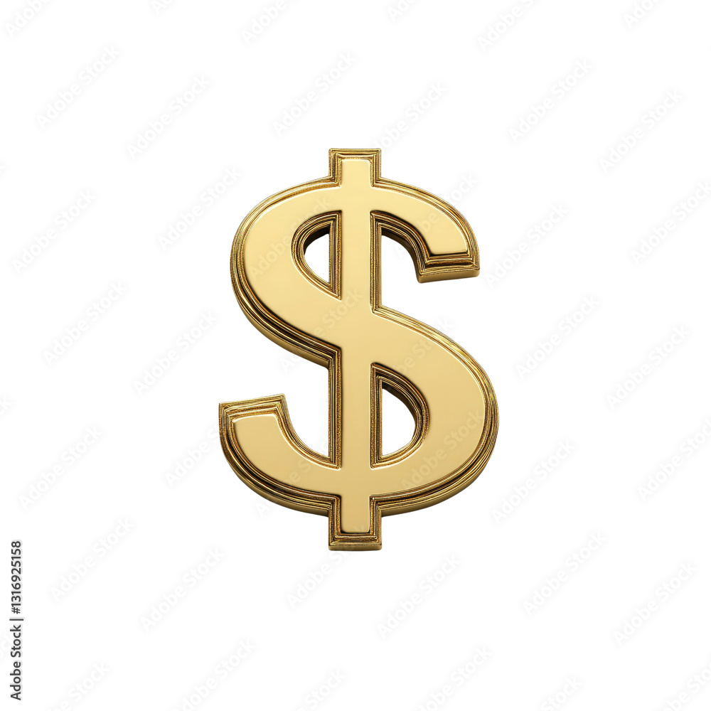 Golden Dollar Sign Symbol - 3D Render of Wealth and Finance Golden Dollar Sign Symbol - 3D Render of Wealth and Finance