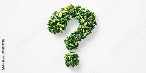 Green question mark made of fresh vegetables on white background, healthy eating, nutrition, organic food concept