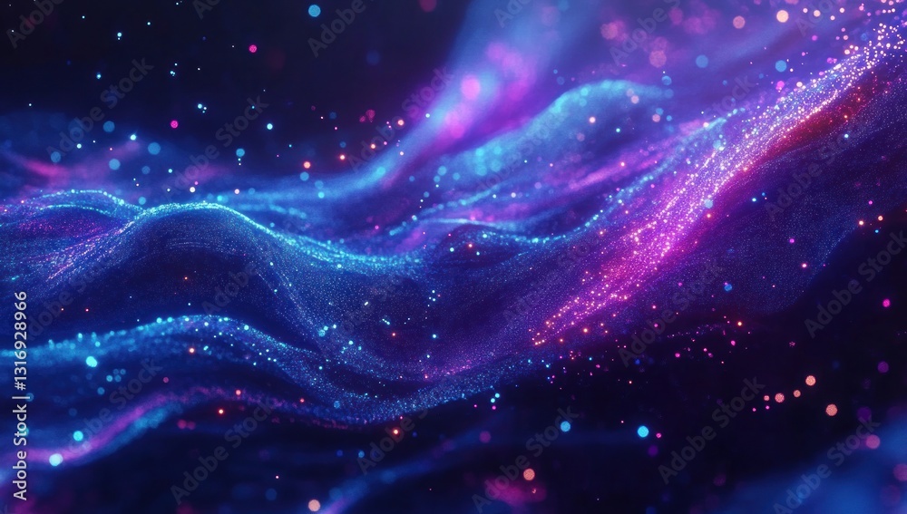 Fototapeta premium Abstract blue and pink particle wave background.