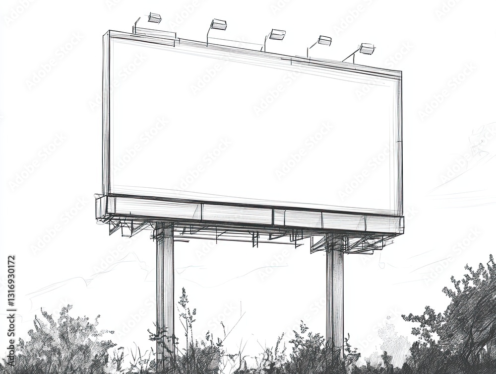 Obraz premium Empty Blank Billboard Surrounded by Trees and Vegetation