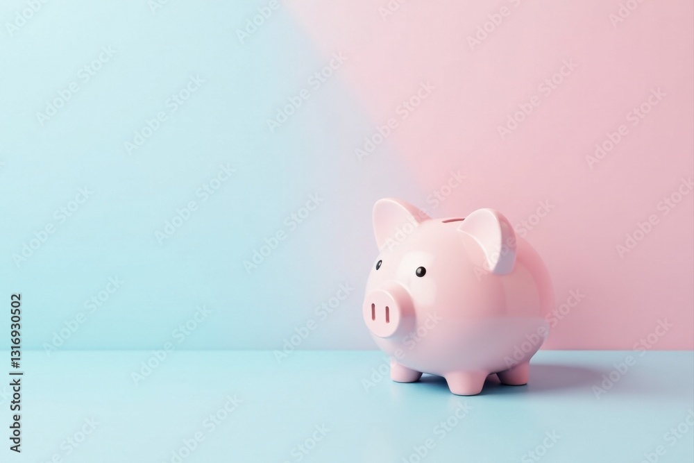 Pastel Piggy Bank on a Two-Tone Surface A Concept for Financial Savings Pastel Piggy Bank on a Two-Tone Surface A Concept for Financial Savings