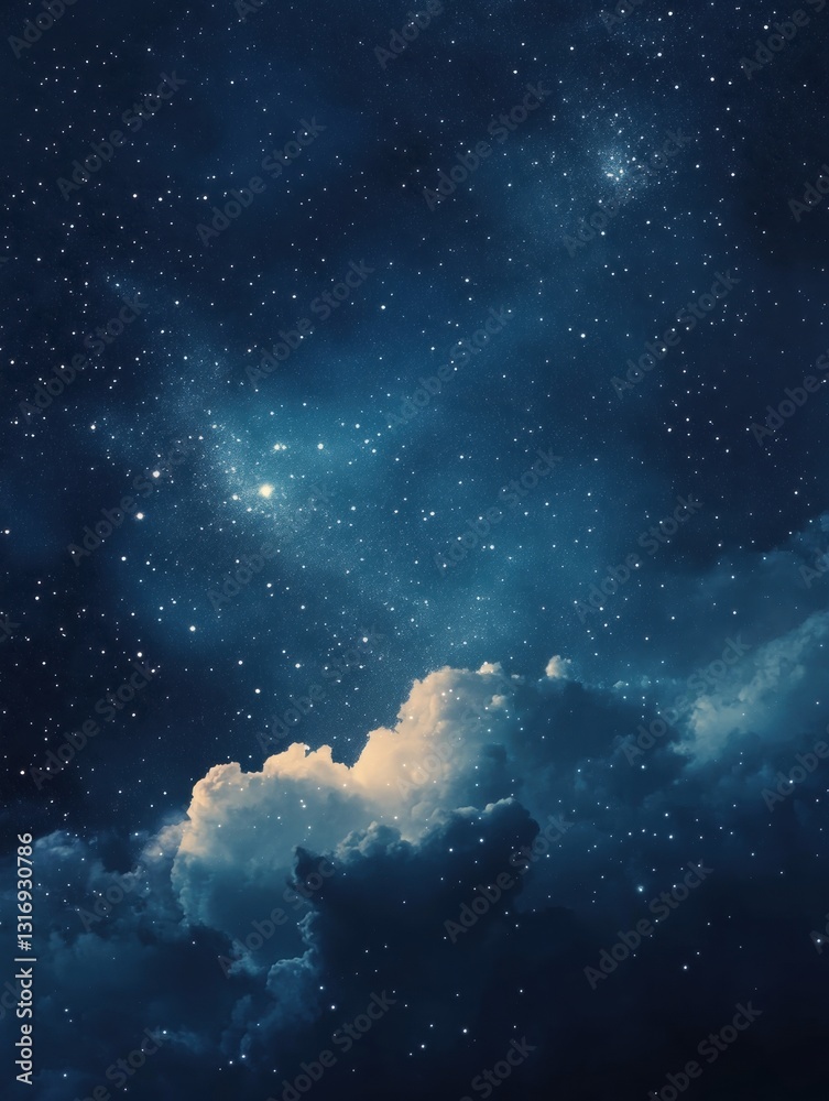 Fototapeta premium Celestial symphony of stars and clouds in a tranquil night sky evoking wonder and cosmic beauty with a dreamlike quality