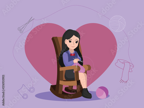 Woman Knitting a Cozy Scarf with Love and Passion in a Peaceful Setting.