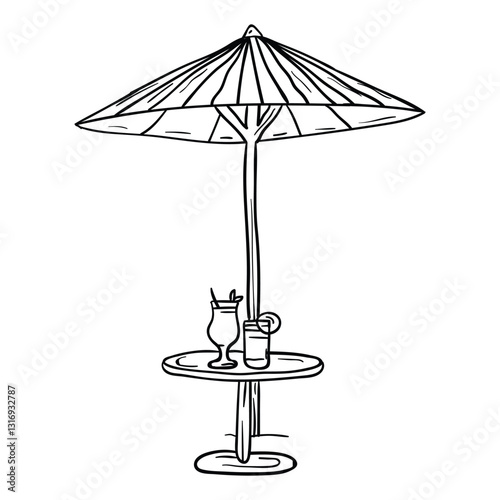 Hand drawing style of cocktails on table vector. it is suitable for beach restaurant icon sign or symbol