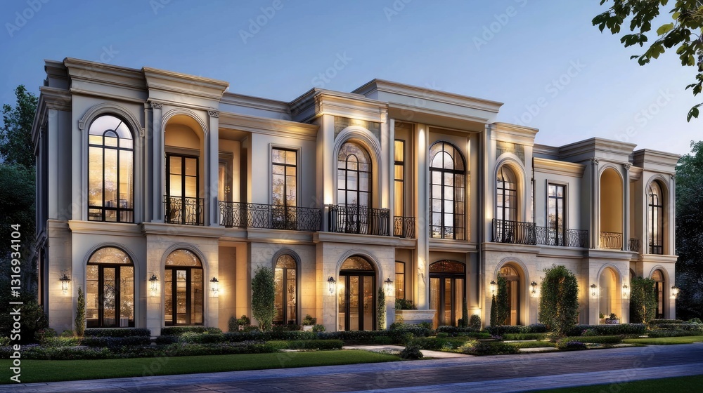 Obraz premium Classic Victorian-style urban townhouse with elegant detailing, large windows, and historic charm.