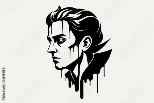 Melting Face Art – Black and White, Surreal Dripping Portrait, Emotional Expression