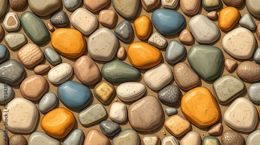 Painted seamless repeatable tiles of stones pattern on the beach () Painted seamless repeatable tiles of stones pattern on the beach ()