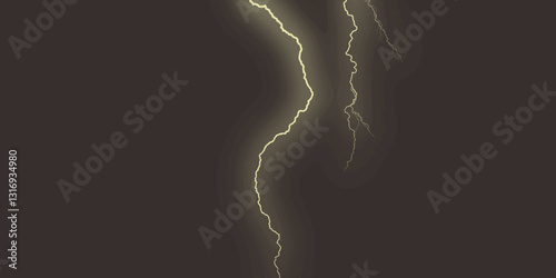 Thunder, lightnings and rain on a stormy summer night in black and white. Lightning bolts in the sky at night. Different lightning bolts isolating on black. Bright light flare and sparks .