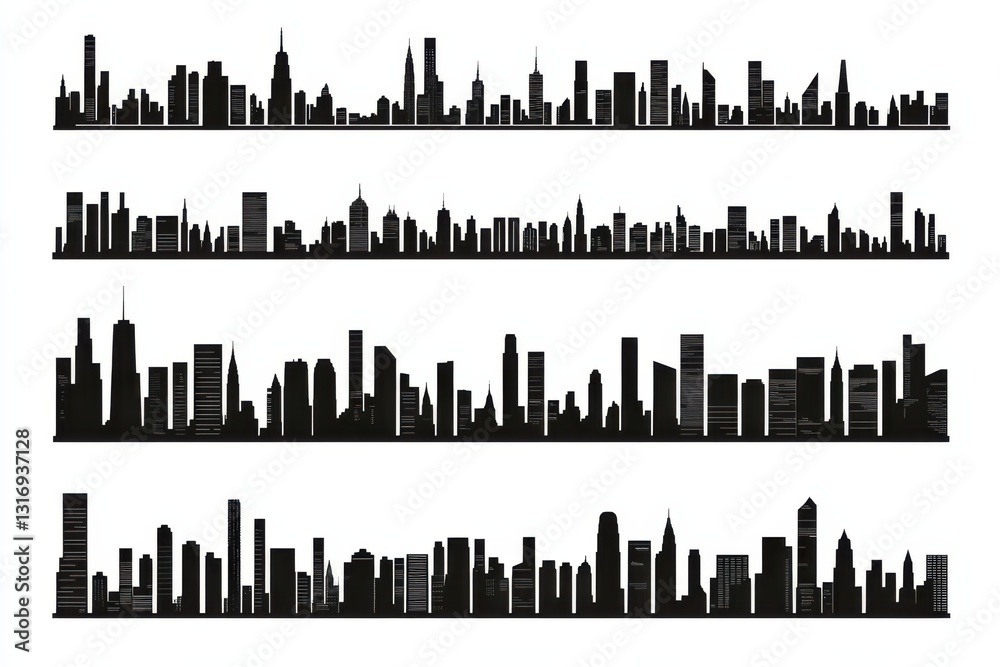 Fototapeta premium City Skyline Silhouettes: Urban Horizons.