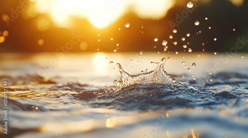 Water splashing at sunset nature scene outdoor photography serene environment
