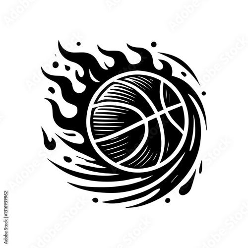 basketball design with swirling flames vector logo design basketball combination with fire