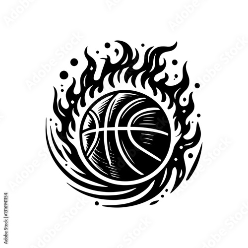 basketball design with swirling flames vector logo design basketball combination with fire