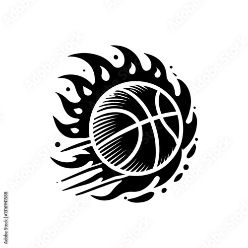 basketball design with swirling flames vector logo design basketball combination with fire