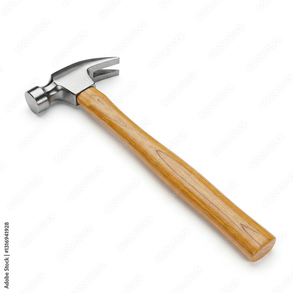 Claw hammer with wooden handle on white background Claw hammer with wooden handle on white background