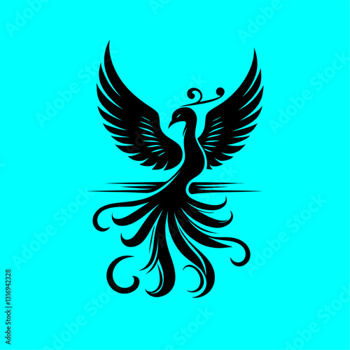 Elegant Phoenix Bird – Mythical Firebird Vector Silhouette